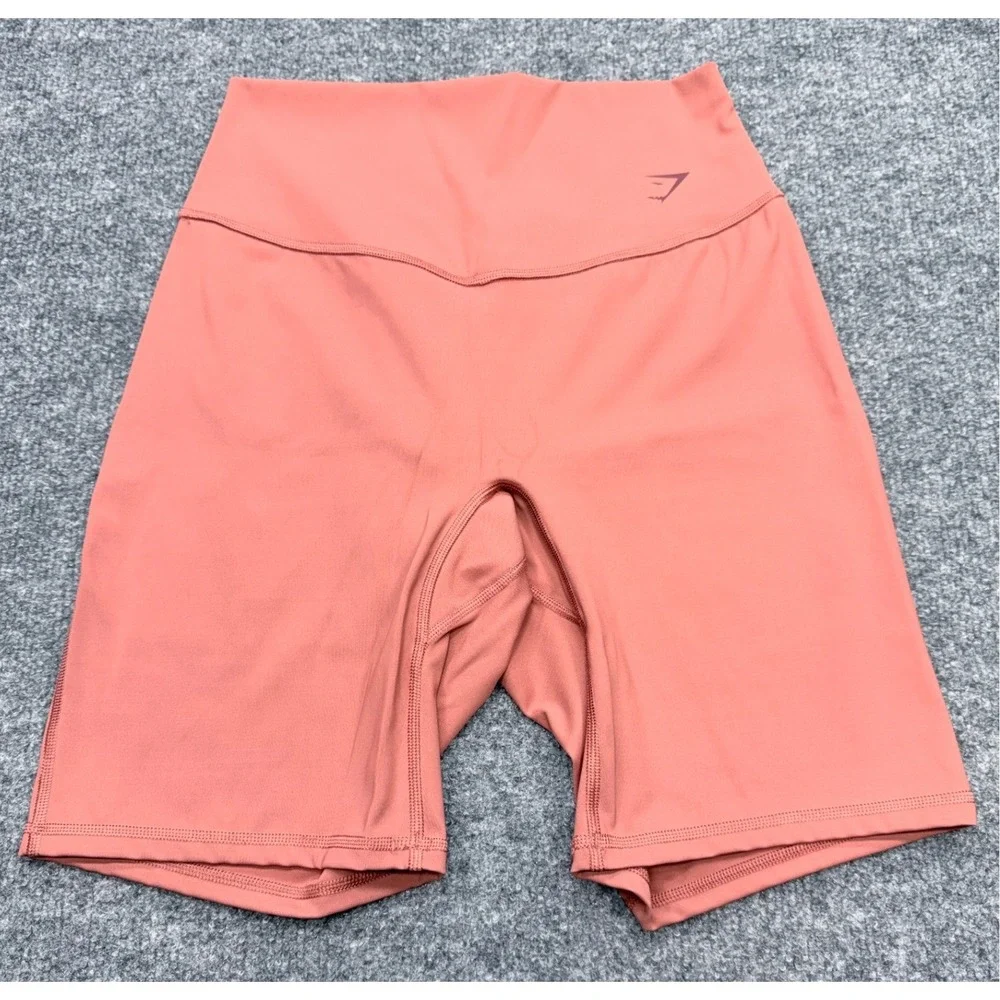 Gymshark Womens Medium Terracotta Clay High‎ Waisted Biker Shorts Activewear Top